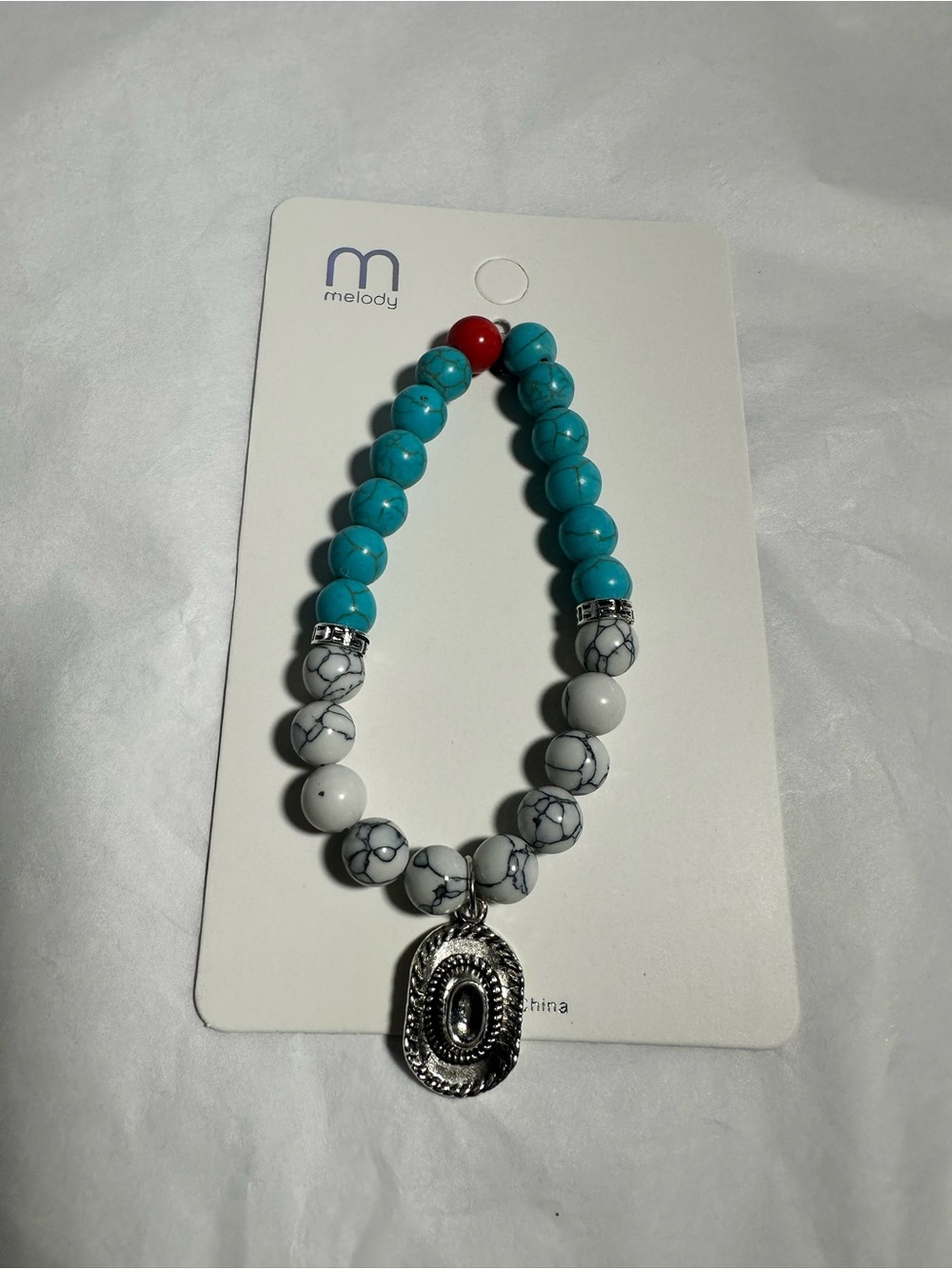Turquoise & White Beaded Pendant Bracelet
